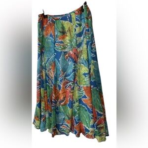Ruby‎ Rd Women's 14 Panel Ruffle Skirt Elastic Waist Tropical Floral Fully Lined